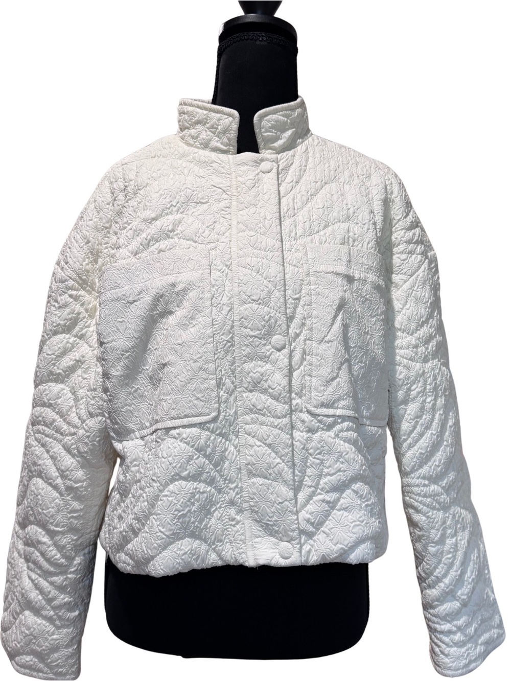 7 For All Mankind Ivory Textured Quilted Puffer Jacket S - Picture 2 of 6